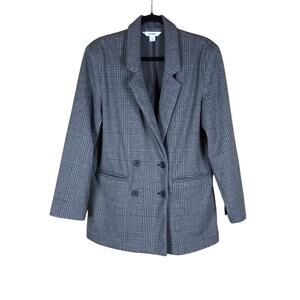 Old Navy Coat Women’s Medium Gray Checkered Double Breasted Preppy Office